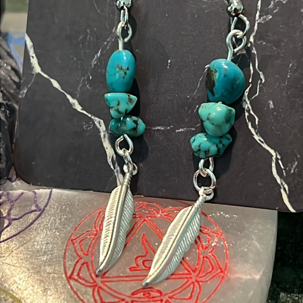 Genuine turquoise & sterling feathers